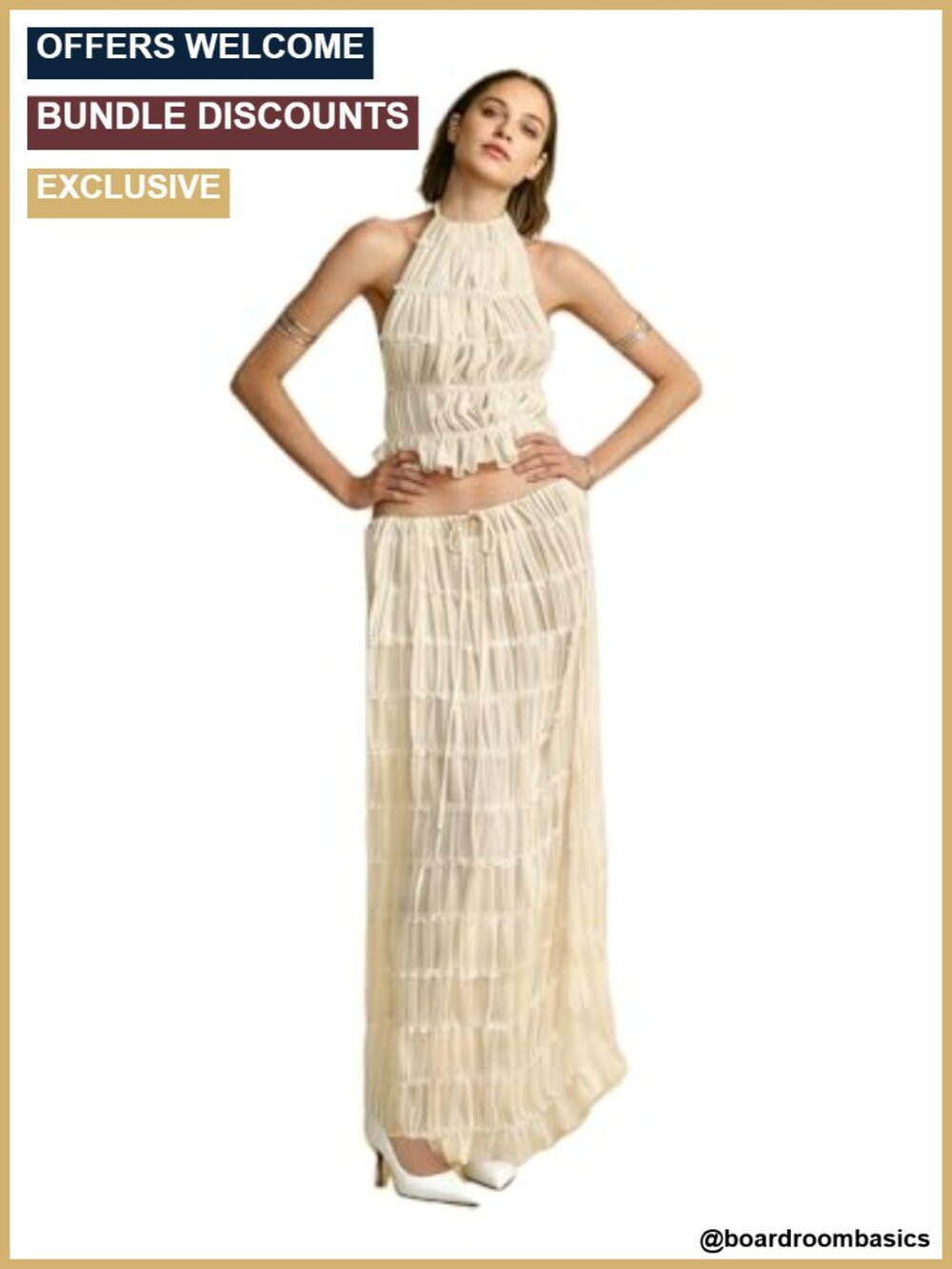 Women's Strapless Crop Top Bodycon Midi Skirt 2 Piece Set Knit Lace Outfits